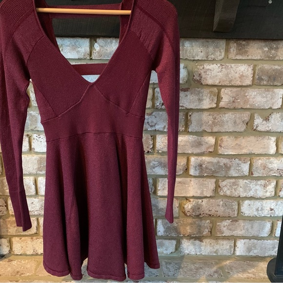 Free People | Wildest Dreams Mini Sweater Dress in Wine - Picture 6 of 16